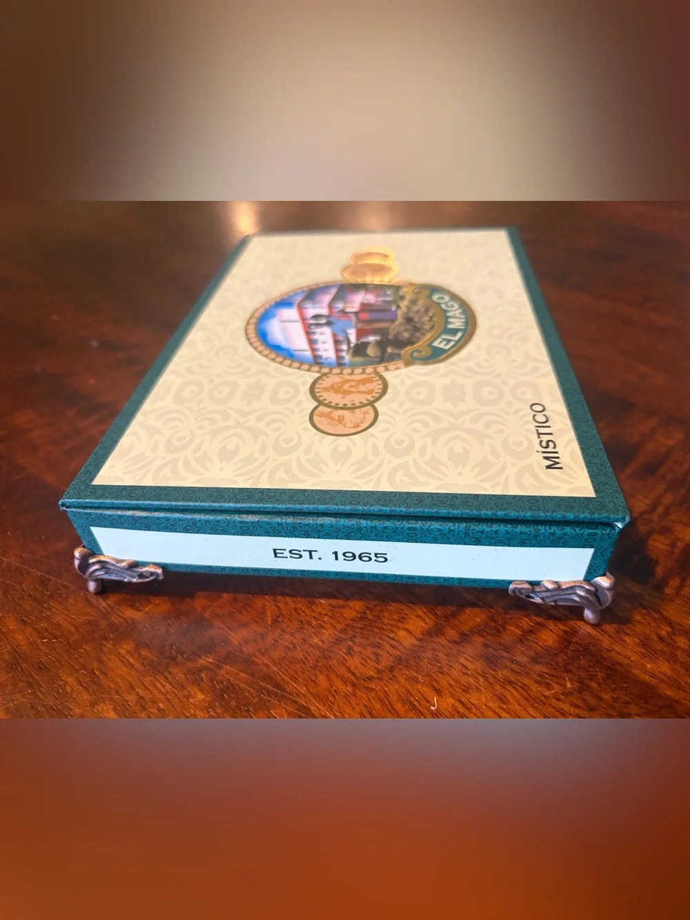 Upcycled El Mago Místico Cigar Box Jewelry Organizer Emerald Green and Black